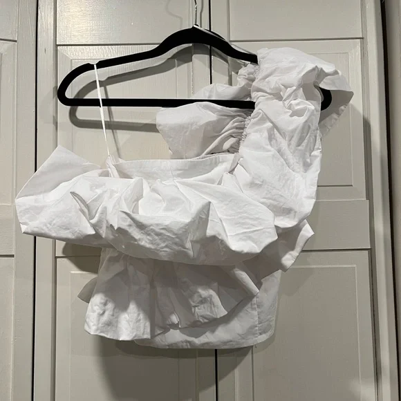 Zara one shoulder ruffle Poplin‎ top size small NWT - Picture 8 of 13